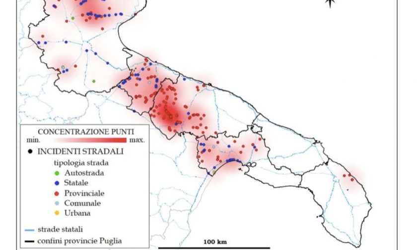 Cartina incidenti causati in Puglia da cinghiali ©Dipartimento di biologia dell'Università degli Studi di Bari